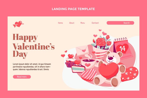 Vector gratuito plantilla plana de página de destino del día de san valentín