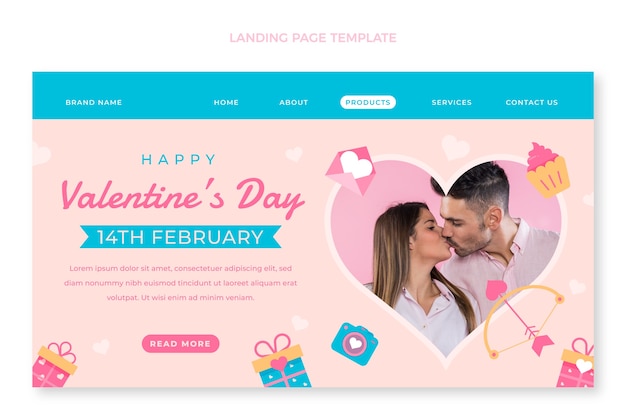 Vector gratuito plantilla plana de página de destino del día de san valentín