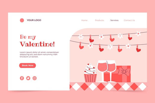 Plantilla plana de página de destino del día de san valentín