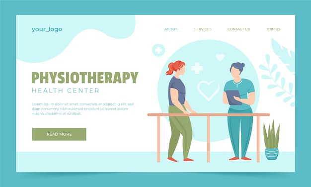 Plantilla plana de página de destino de fisioterapeuta