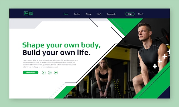 Plantilla plana de página de destino de gimnasio y ejercicio