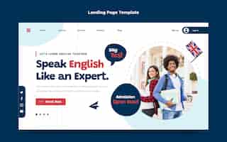 Vector gratuito plantilla plana de página de destino de lecciones de inglés