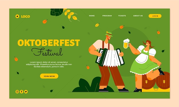 Plantilla plana de página de destino de oktoberfest