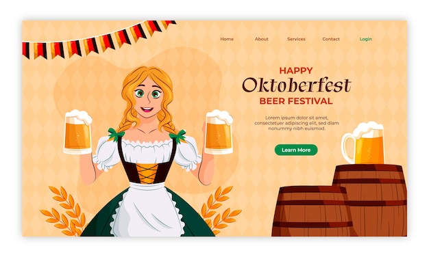 Vector gratuito plantilla plana de página de destino de oktoberfest