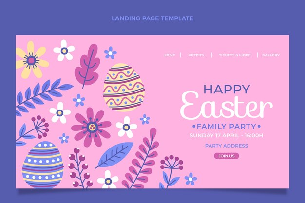 Vector gratuito plantilla plana de página de destino de pascua