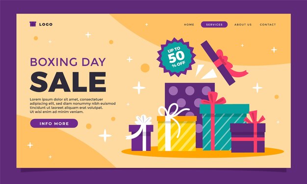 Plantilla plana de página de destino de ventas del día del boxeo