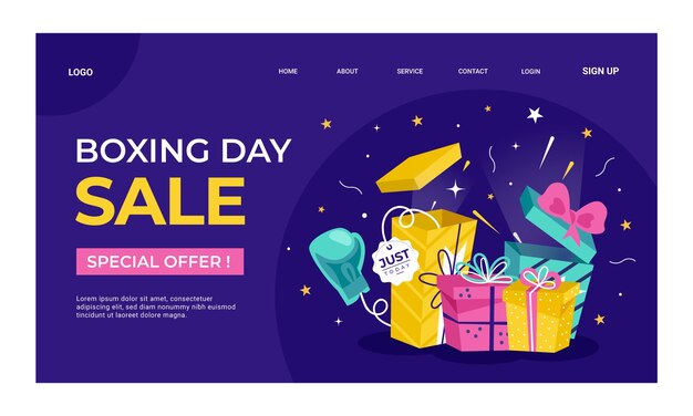 Plantilla plana de página de destino de ventas del día del boxeo