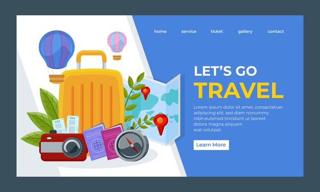 Plantilla plana de página de destino de viajes y exploración