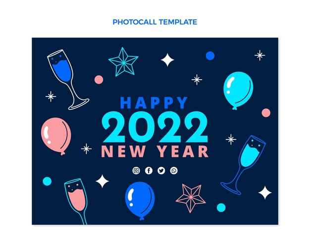 Plantilla plana de photocall de año nuevo
