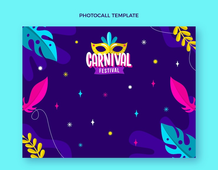 Vector gratuito plantilla plana para photocall de carnaval