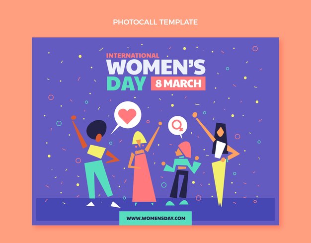 Vector gratuito plantilla plana de photocall del día internacional de la mujer