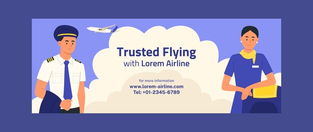 Plantilla plana de portada de redes sociales de aerolínea