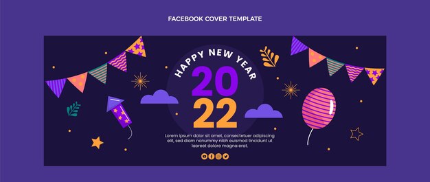 Plantilla plana de portada de redes sociales de año nuevo