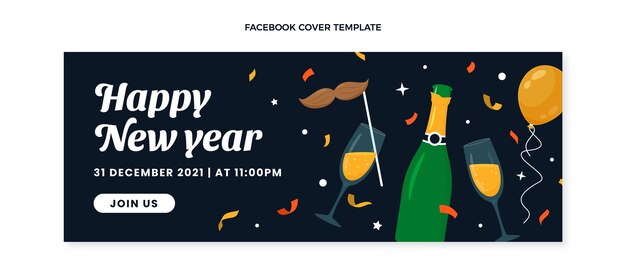 Plantilla plana de portada de redes sociales de año nuevo
