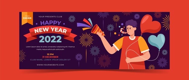 Plantilla plana de portada de redes sociales de año nuevo