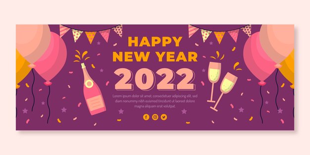 Plantilla plana de portada de redes sociales de año nuevo