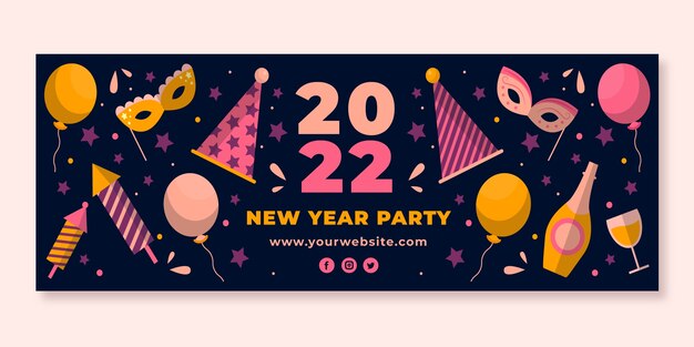 Plantilla plana de portada de redes sociales de año nuevo