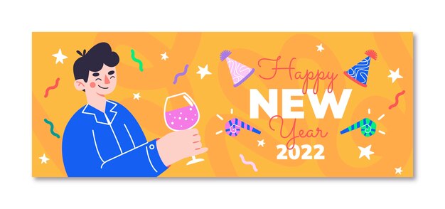 Plantilla plana de portada de redes sociales de año nuevo