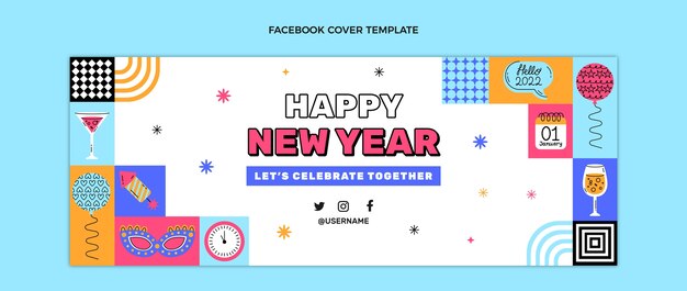 Plantilla plana de portada de redes sociales de año nuevo