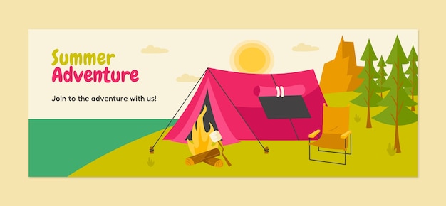 Plantilla plana de portada de redes sociales para camping de verano