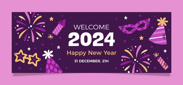 Plantilla plana de portada de redes sociales para la celebración del año nuevo.