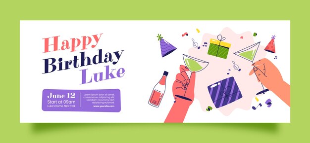 Plantilla plana de portada de redes sociales para celebración de cumpleaños