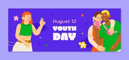 Vector gratuito plantilla plana de portada de redes sociales para la celebración del día internacional de la juventud