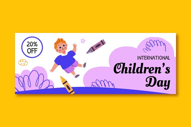 Plantilla plana de portada de redes sociales para la celebración del día internacional del niño