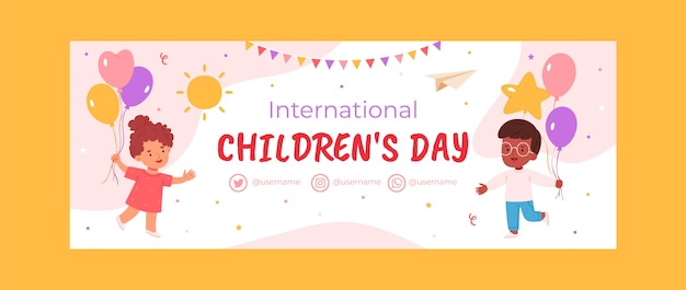 Vector gratuito plantilla plana de portada de redes sociales para la celebración del día internacional del niño