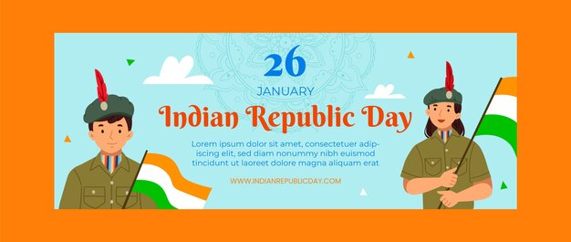 Plantilla plana de portada de redes sociales de celebración del día de la república india