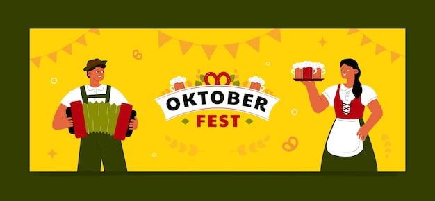Plantilla plana de portada de redes sociales para la celebración del festival de la cerveza oktoberfest