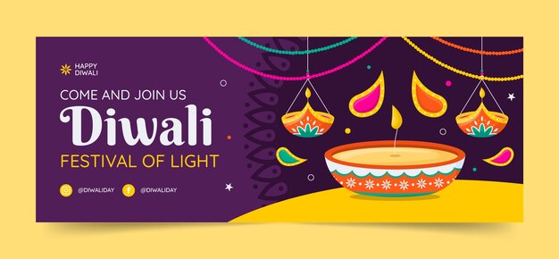 Plantilla plana de portada de redes sociales para la celebración del festival diwali