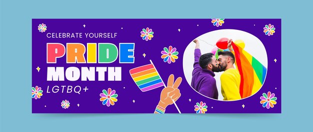 Plantilla plana de portada de redes sociales para la celebración del mes del orgullo
