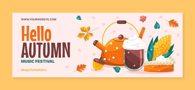 Plantilla plana de portada de redes sociales para celebración de otoño