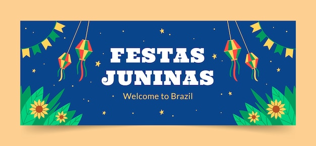 Vector gratuito plantilla plana de portada de redes sociales para celebraciones brasileñas festas juninas