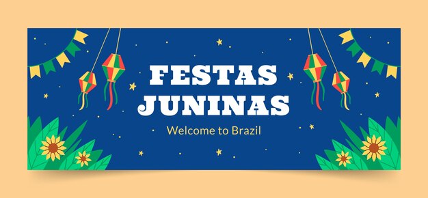 Plantilla plana de portada de redes sociales para celebraciones brasileñas festas juninas