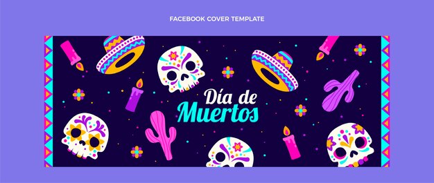 Plantilla plana de portada de redes sociales de dia de muertos