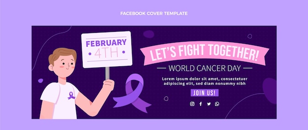 Vector gratuito plantilla plana de portada de redes sociales del día mundial del cáncer