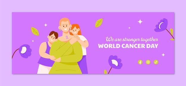 Vector gratuito plantilla plana de portada de redes sociales del día mundial del cáncer