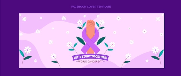 Vector gratuito plantilla plana de portada de redes sociales del día mundial contra el cáncer