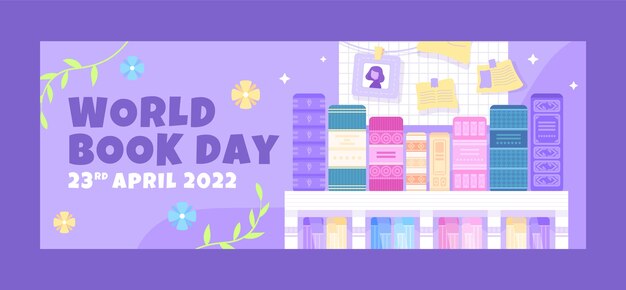 Plantilla plana de portada de redes sociales del día mundial del libro
