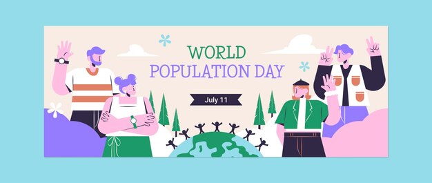 Plantilla plana de portada de redes sociales para el día mundial de la población