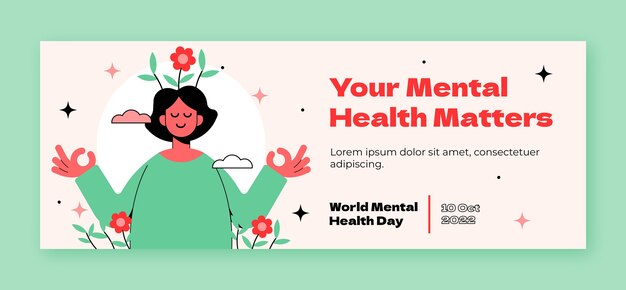 Plantilla plana de portada de redes sociales del día mundial de la salud mental