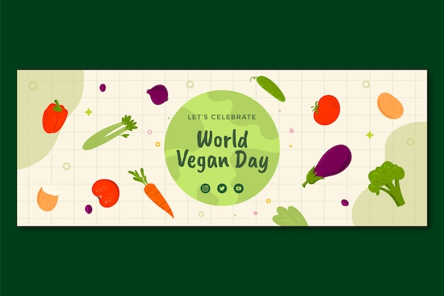 Vector gratuito plantilla plana de portada de redes sociales del día mundial vegano