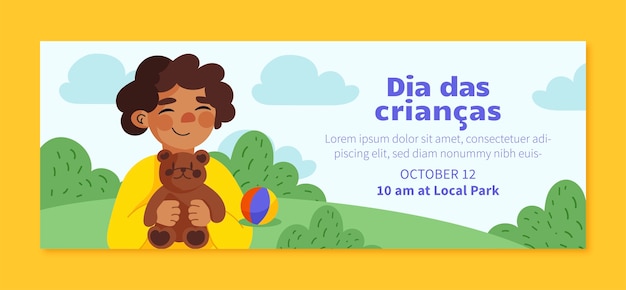 Vector gratuito plantilla plana de portada de redes sociales para el día del niño