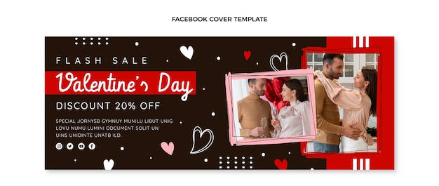 Vector gratuito plantilla plana de portada de redes sociales del día de san valentín
