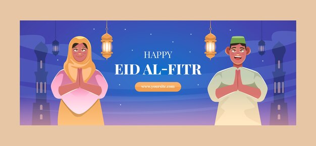 Plantilla plana de portada de redes sociales de eid al-fitr