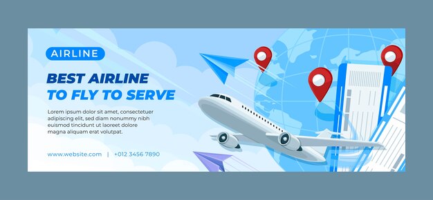 Plantilla plana de portada de redes sociales de empresa de servicios de aerolíneas