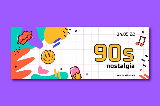 Plantilla plana de portada de redes sociales de fiesta de los 90