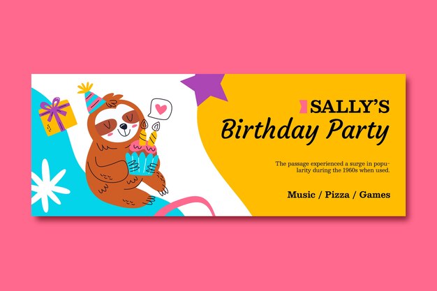 Vector gratuito plantilla plana de portada de redes sociales para fiesta de cumpleaños infantil con animales